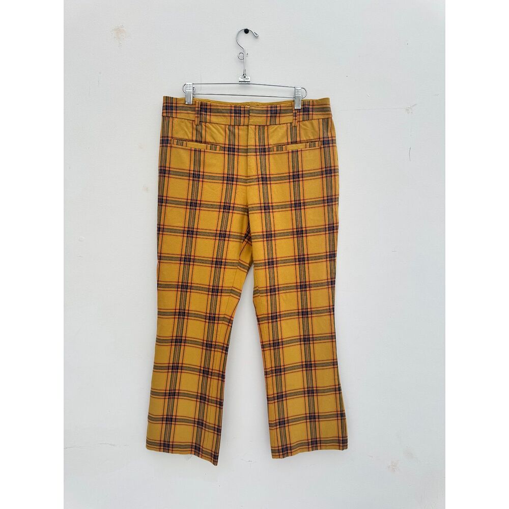 NWOT Anthropologie Essential Collection Mustard Plaid Trousers Women US 8 Ankle